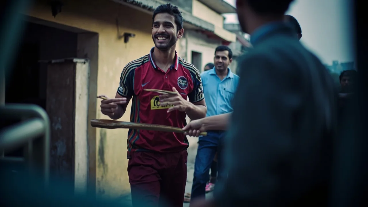 Editorial frame of an Impact Player substitution taking place at the boundary edge during an IPL 2025 fixture, with the dugout card visible on the broadcast graphic