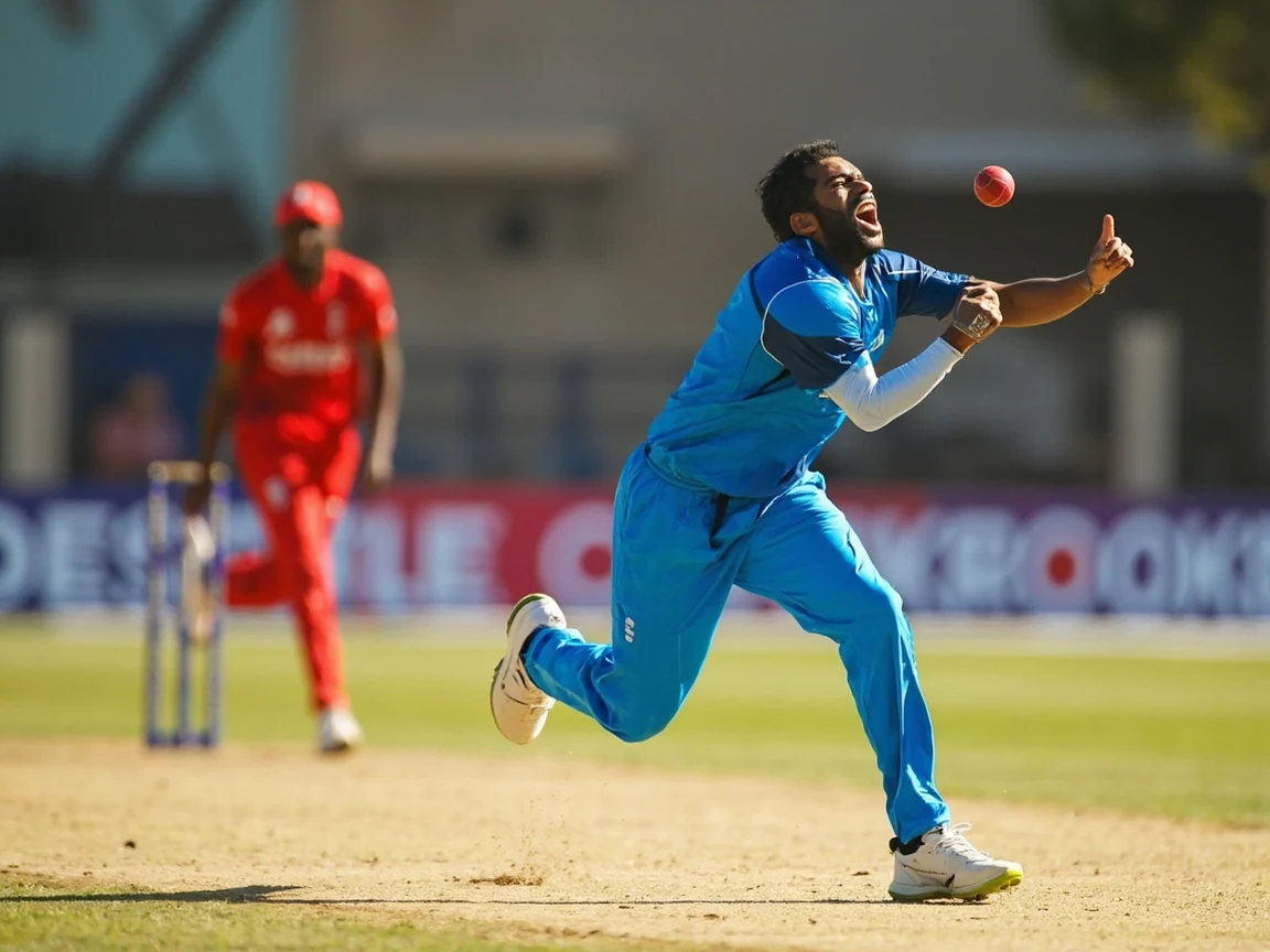 Fast bowler in Zimbabwe versus India T20 action at Harare